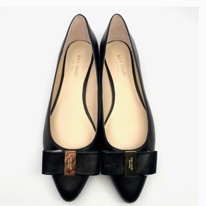 Kate Spade Norah Black Leather Bow Logo Flats 6.5